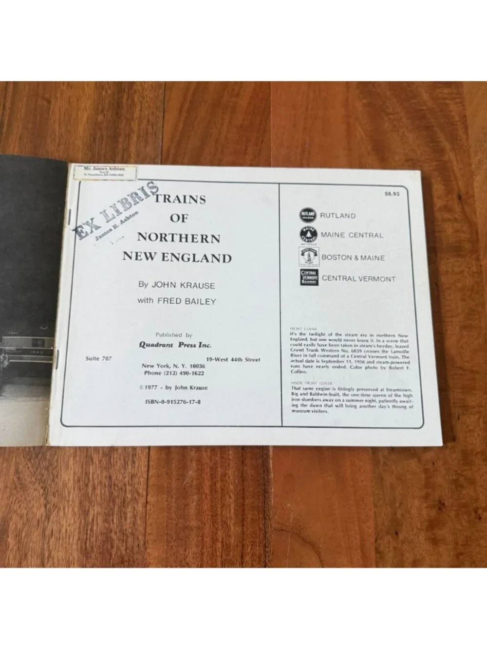 Trains of Northern New England by John Krause & Fred Bailey 1977 Railroad Book